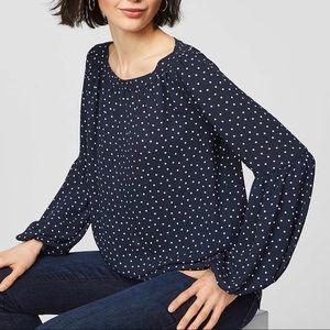 LOFT | Dotted Lantern Sleeve Shirred Blouse Size M